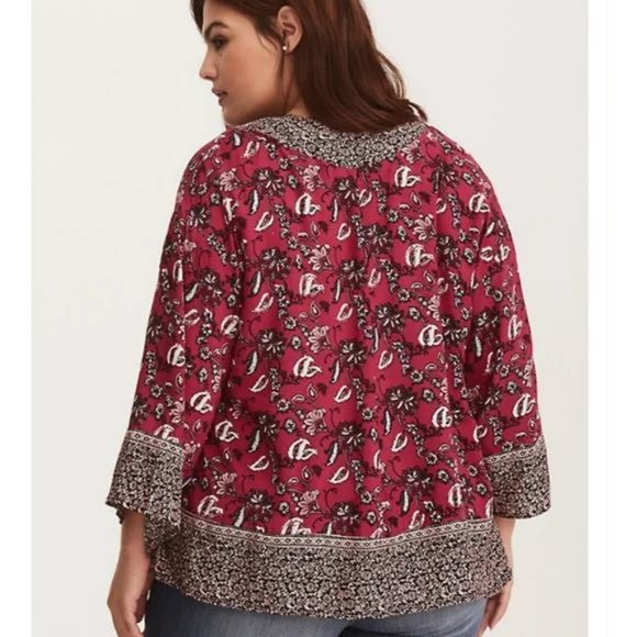 Torrid top 00/0 Border Print Cropped Kimono open front cardigan floral paisley - Picture 15 of 15